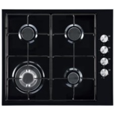 HYUNDAI HOB GAS, 60CM BUILT IN, 4 HITTING ELEMENTS, 3.4KW+ 1.8KW + 1.8KW + 1.0KW, 220-240V, 50HZ, AUTO IGNITION BY ELECTRICITY, SAFETY SWITCH, 58x50x10CM, BLACK WITH ENAMEL SHINY PAN SUPPORT