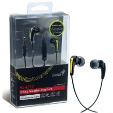 GENIUS EARPHONES HS-i220, REMOTE CONTROL WITH MIC/VOLUME, NOISE ISOLATION, GOLD PLATED 3.5MM JACK, CABLE LENTH 1.2M, BLACK GENIUS EARPHONES HS-i220, REMOTE CONTROL WITH MIC/VOLUME, NOISE ISOLATION, GOLD PLATED 3.5MM JACK, CABLE LENTH 1.2M, BLACK