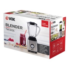 VOX BLENDER POWER: 500W, GLASS JUG 1.5L, 5 SPEEDS + PULSE, STAINLESS STEEL BLADES, ICE CRUSH, CORD STORAGE INOX DESIGN, CAN BLEND HARD FRUITS AND VEGETABLES VOX BLENDER POWER: 500W, GLASS JUG 1.5L, 5 SPEEDS + PULSE, STAINLESS STEEL BLADES, ICE CRUSH, CORD STORAGE INOX DESIGN, CAN BLEND HARD FRUITS AND VEGETABLES