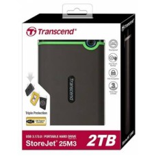TRANSCEND EXTERNAL HDD 25M3 2TB, 2.5'', USB 3.1, RUGGED, SLIMMER, LIGHTER, MILITARY GRADE SHOCK RESISTANCE, RUBBER CASE, ONE TOUCH BACKUP BUTTON, SUPPORT WIN, MAC, LINUX, 3YW, IRON GRAY