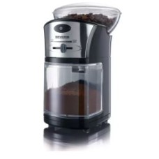 SEVERIN COFFEE GRINDER, 100W, 150GR, ADJUSTABLE GRINDING FILTER LEVEL, SELECT NO.CUPS, START BUTTON, S/S DISK GRINDER, CLEANING BRUSH, BLACK/STAINLESS STEEL