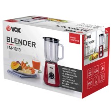 VOX BLENDER POWER: 600W, GLASS JUG 1.5L, 5 SPEEDS + PULSE, SRAINLESS STEEL BLADES, ICE CRUSH, CORD STORAGE, INOX DESIGN, COLOR: RED, CAN BLEND HARD FRUITS AND VEGETABLES VOX BLENDER POWER: 600W, GLASS JUG 1.5L, 5 SPEEDS + PULSE, SRAINLESS STEEL BLADES, ICE CRUSH, CORD STORAGE, INOX DESIGN, COLOR: RED, CAN BLEND HARD FRUITS AND VEGETABLES