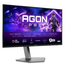 AOC MONITOR 32'' GAMING AGON PRO, OLED, 3840 X 2160, 80M:1, 165Hz, 0.03MS, 1000 CD/M2, SPEAKERS, G-SYNC COMPATIBLE, TILT, SWIVEL, PIVOT, HEIGHT ADJUSTABLE, HDMI X 2, DISPLAY PORT, USB 3.2 X 2, BLACK AOC MONITOR 32'' GAMING AGON PRO, OLED, 3840 X 2160, 80M:1, 165Hz, 0.03MS, 1000 CD/M2, SPEAKERS, G-SYNC COMPATIBLE, TILT, SWIVEL, PIVOT, HEIGHT ADJUSTABLE, HDMI X 2, DISPLAY PORT, USB 3.2 X 2, BLACK