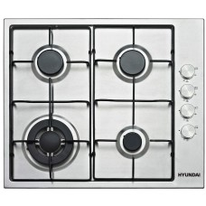 HYUNDAI HOB GAS, 60CM BUILT IN, 4 HITTING ELEMENTS, 3.4KW+ 1.8KW + 1.8KW+ 1.0KW, 220-240V, 50HZ, AUTO IGNITION BY ELECTRICITY, SAFETY SWITCH, 50X58CM STAINLESS STEEL PANEL, 58x50x9.4CM, SILVER WITH ENAMEL SHINY PAN SUPPORT