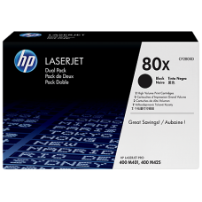 HP TONER BLACK DUAL PACK HIGH YIELD, HP 80X, FOR PRINTERS MONOCHROME LASERJET M401, M425 - 6.900 PAGES EACH HP TONER BLACK DUAL PACK HIGH YIELD, HP 80X, FOR PRINTERS MONOCHROME LASERJET M401, M425 - 6.900 PAGES EACH