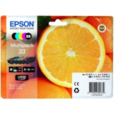 EPSON INK CARTRIDGE 33 MULTIPACK, 1 x 6.4 ml  BLACK, 1 x 4.5 ml YELLOW, 1 x 4.5 ml PHOTO BLACK, 1 x 4.5 ml CYAN, 1 x 4.5 ml MAGENTA, FOR XP-530, XP-630
