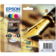 EPSON INK CARTRIDGE 16XL MULTIPACK, 1 x 6.5 ml YELLOW, 1 x 6.5 ml CYAN, 1 x 6.5 ml MAGENTA, 1 x 12.9 ml BLACK, FOR WF-2750DWF & OTHER OLD MODELS